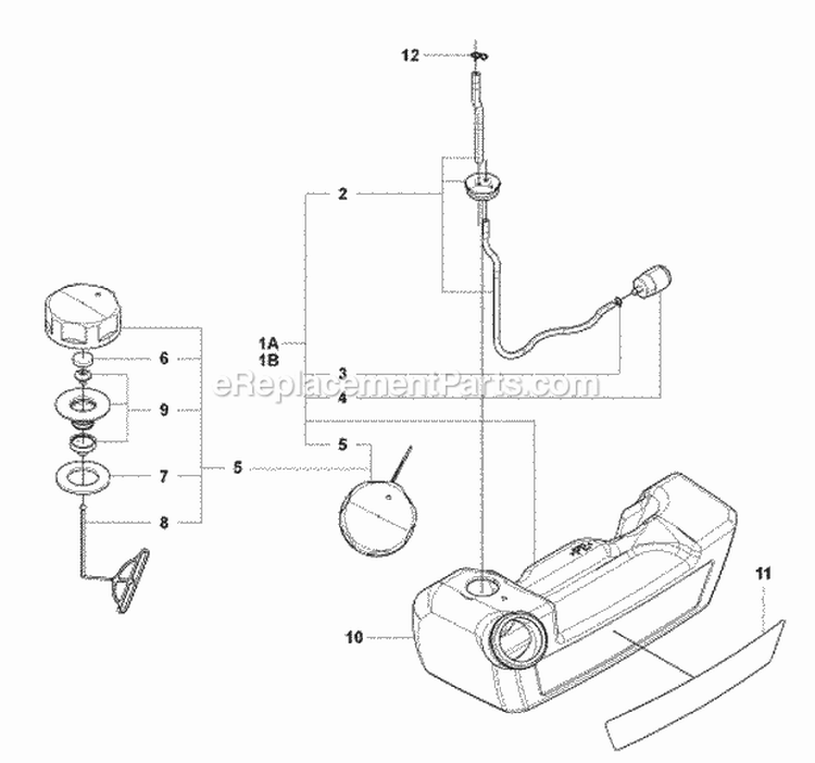 Fuel Tank Diagram and Parts List for 350BT 2009-03 Husqvarna Leaf Blower / Vacuum