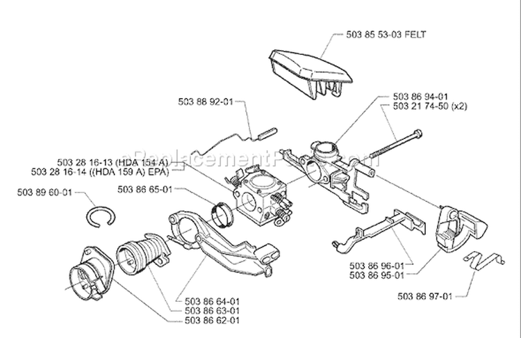 Page A Diagram and Parts List for 350 1998-02 Husqvarna Chainsaw