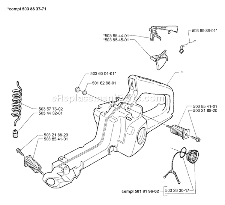 Page K Diagram and Parts List for 350 1998-02 Husqvarna Chainsaw