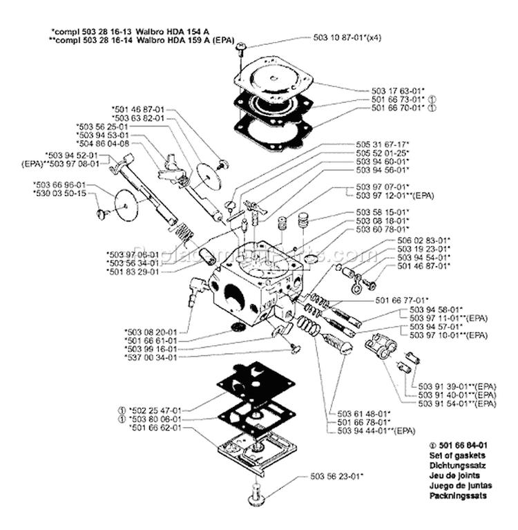 Page B Diagram and Parts List for 350 1998-02 Husqvarna Chainsaw