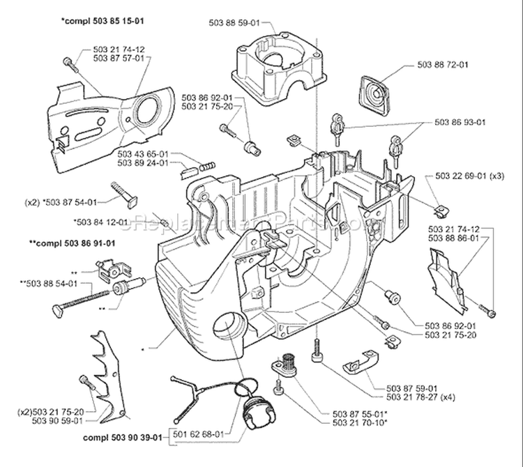 Page D Diagram and Parts List for 350 1998-02 Husqvarna Chainsaw