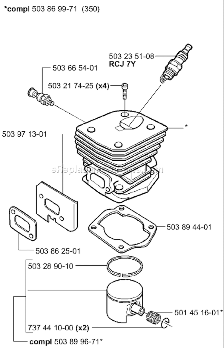 Page J Diagram and Parts List for 350 2001-09 Husqvarna Chainsaw