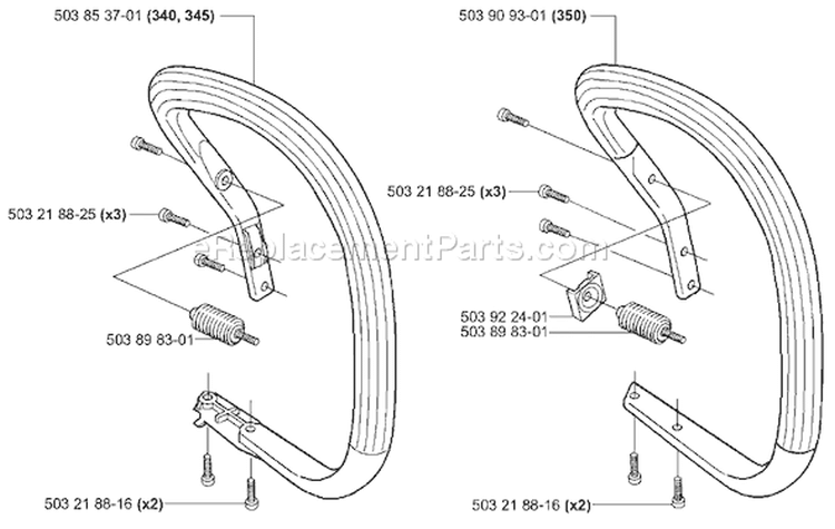 Page F Diagram and Parts List for 350 2001-09 Husqvarna Chainsaw