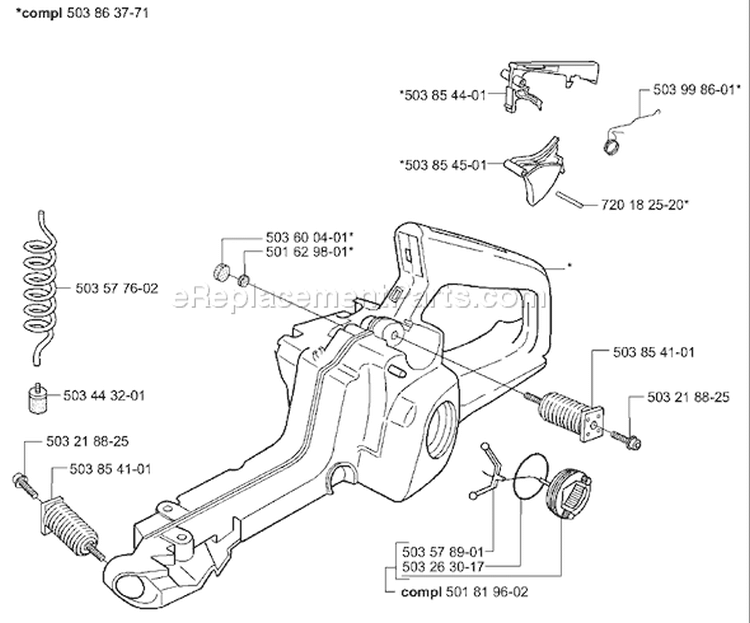 Page G Diagram and Parts List for 350 2001-09 Husqvarna Chainsaw