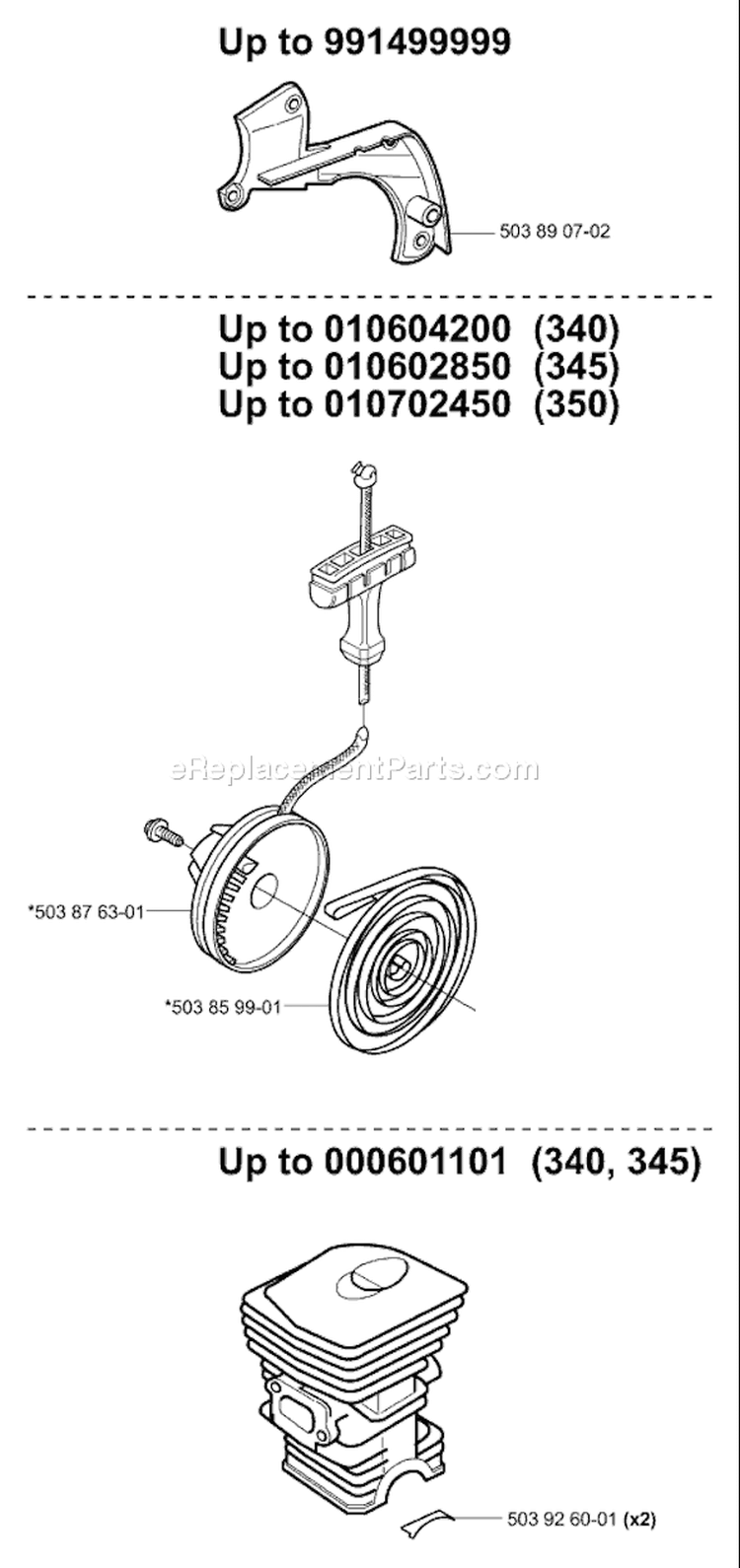 Page L Diagram and Parts List for 340 2004-03 Husqvarna Chainsaw