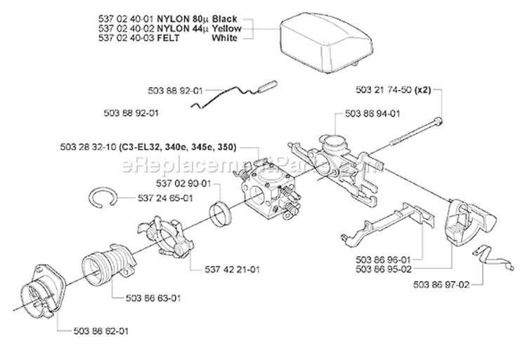 Page A Diagram and Parts List for 350 2005-05 Husqvarna Chainsaw