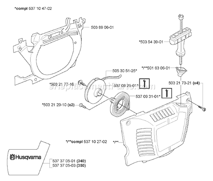 Page M Diagram and Parts List for 350 2006-06 Husqvarna Chainsaw
