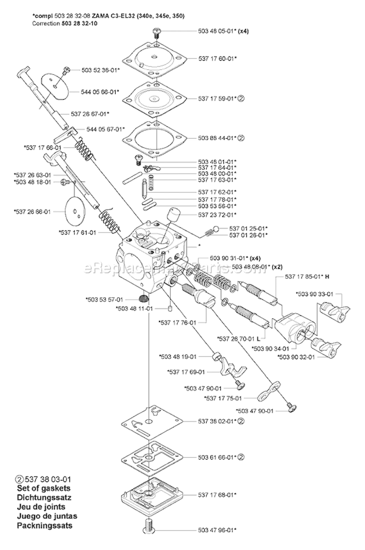 Page B Diagram and Parts List for 350 2006-06 Husqvarna Chainsaw