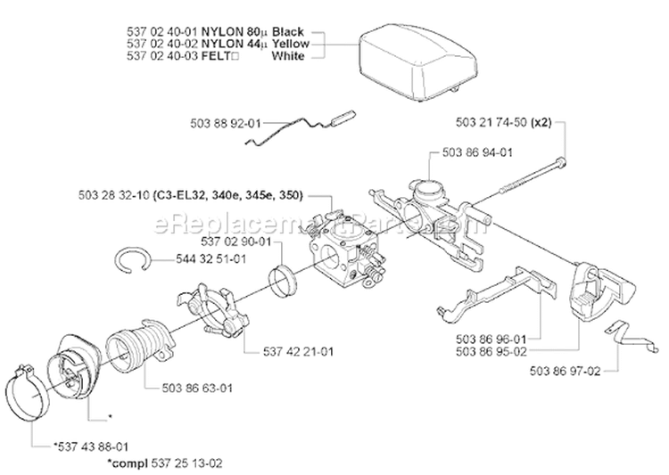 Page A Diagram and Parts List for 345 2007-01 Husqvarna Chainsaw