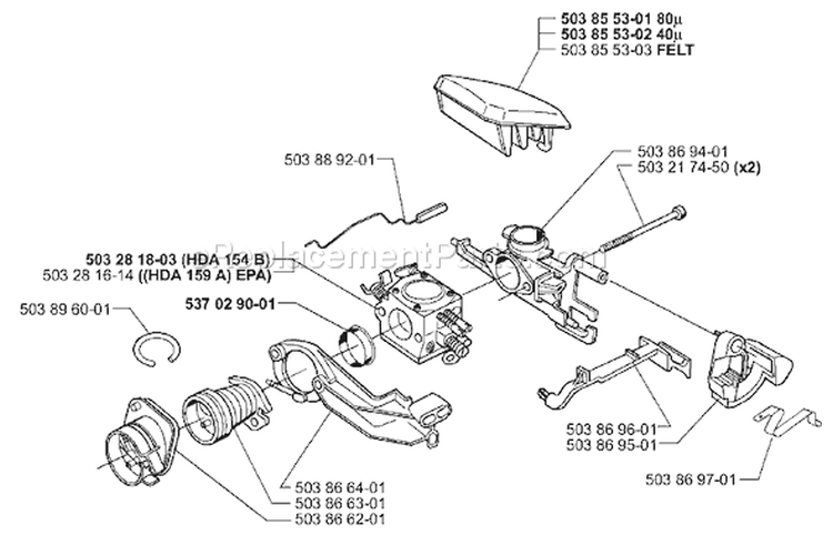 Page A Diagram and Parts List for 350EPA 350 EPA 1999-09 Husqvarna Chainsaw