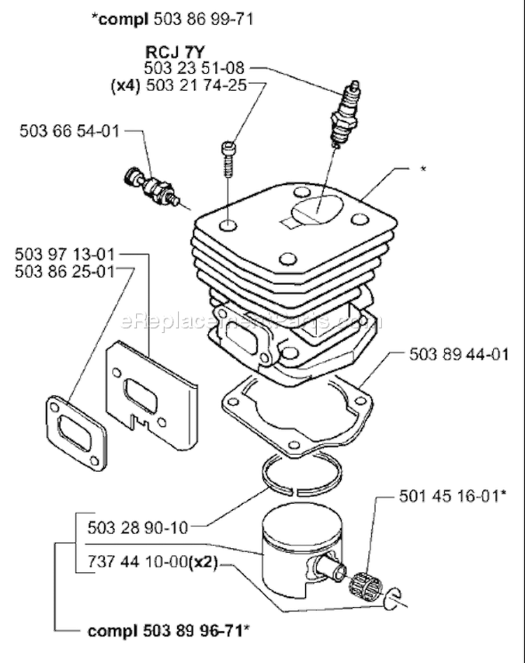 Page J Diagram and Parts List for 350EPA 350 EPA 1999-09 Husqvarna Chainsaw