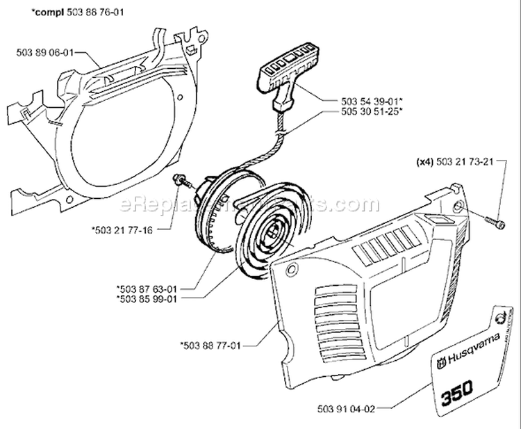 Page K Diagram and Parts List for 350EPA 350 EPA 1999-09 Husqvarna Chainsaw