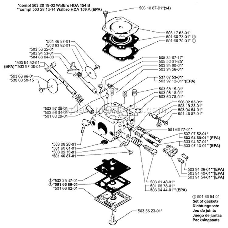 Page B Diagram and Parts List for 350EPA 350 EPA 1999-09 Husqvarna Chainsaw
