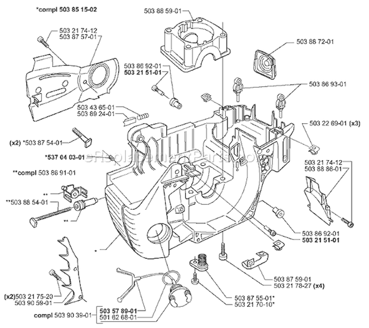Page E Diagram and Parts List for 350EPA 350 EPA 1999-09 Husqvarna Chainsaw