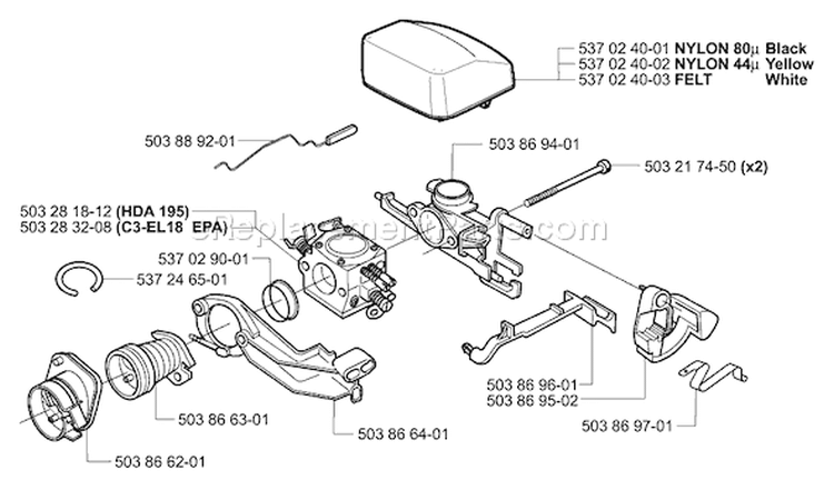 Page A Diagram and Parts List for 340 2004-03 Husqvarna Chainsaw