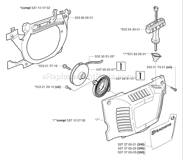 Page M Diagram and Parts List for 340 2004-03 Husqvarna Chainsaw