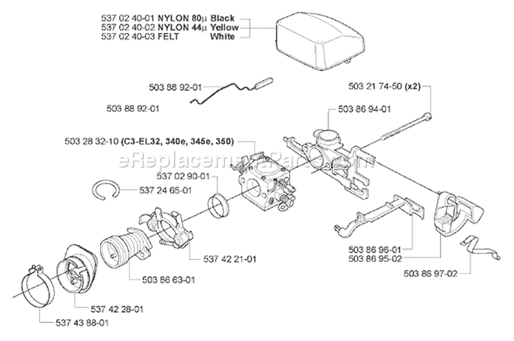 Page A Diagram and Parts List for 350 2006-06 Husqvarna Chainsaw