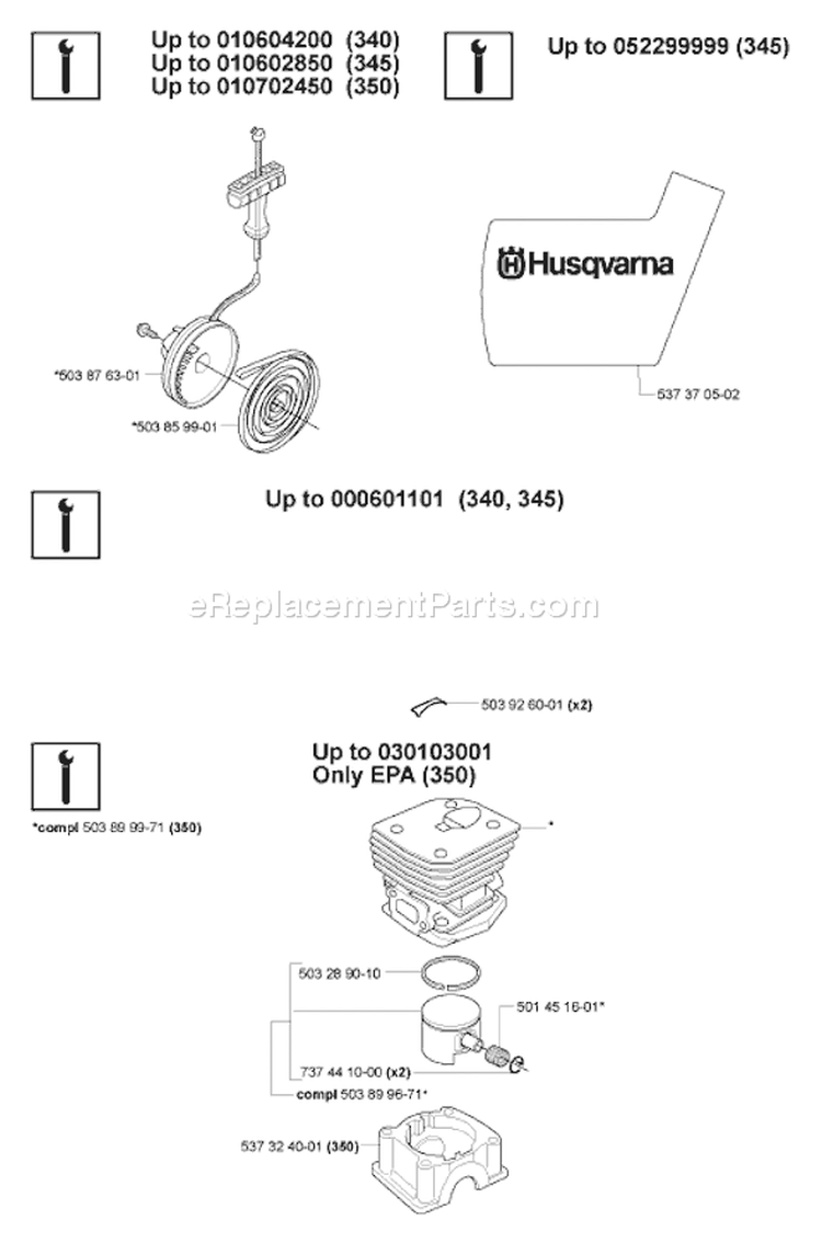 Page K Diagram and Parts List for 350 2006-06 Husqvarna Chainsaw