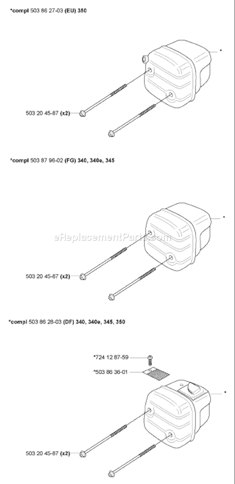 Page H Diagram and Parts List for 350 2006-06 Husqvarna Chainsaw