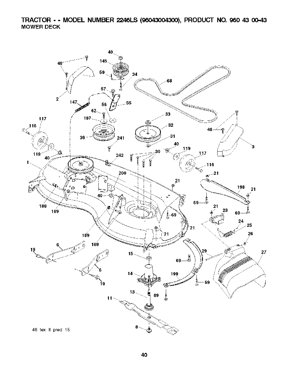 Mower Deck / Cutting Deck Diagram and Parts List for 2246LS (96043004300)(2008-01) Husqvarna Lawn Tractor