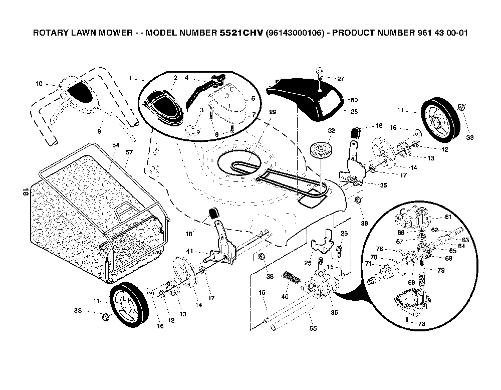 Drive Diagram and Parts List for 5521CHV (96143000106, 961430001)(2006-12) Husqvarna Lawn Mower