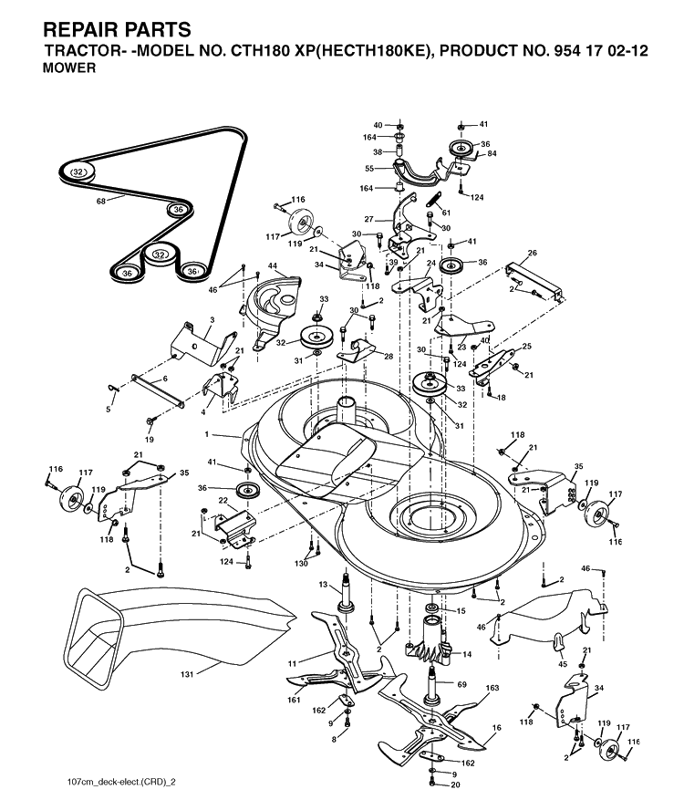 Mower Deck / Cutting Deck Diagram and Parts List for CTH180XP (HECTH180KE)(2004-06) Husqvarna Lawn Tractor