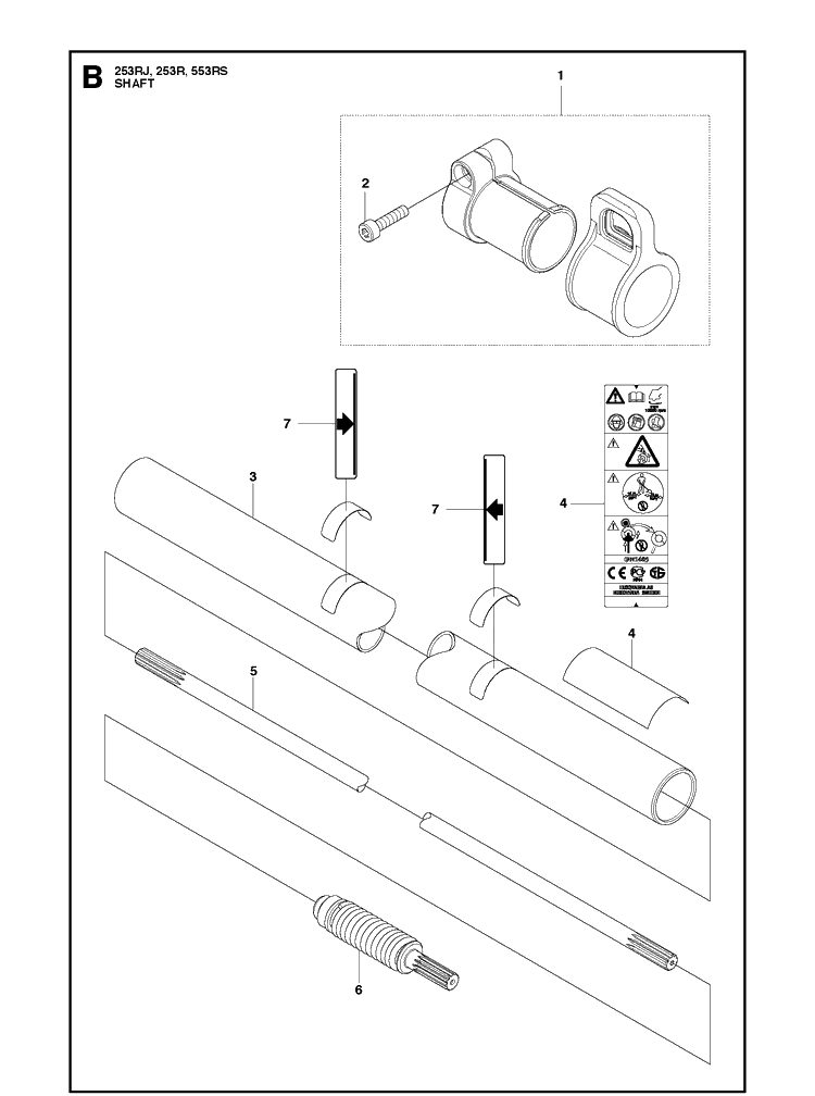 Shaft Diagram and Parts List for 253RJ 20182200001-Current Husqvarna Brush Cutter