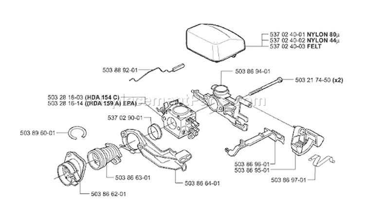 Page A Diagram and Parts List for 351 2001-06 Husqvarna Chainsaw