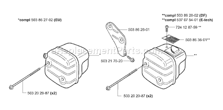 Page J Diagram and Parts List for 351 2001-06 Husqvarna Chainsaw
