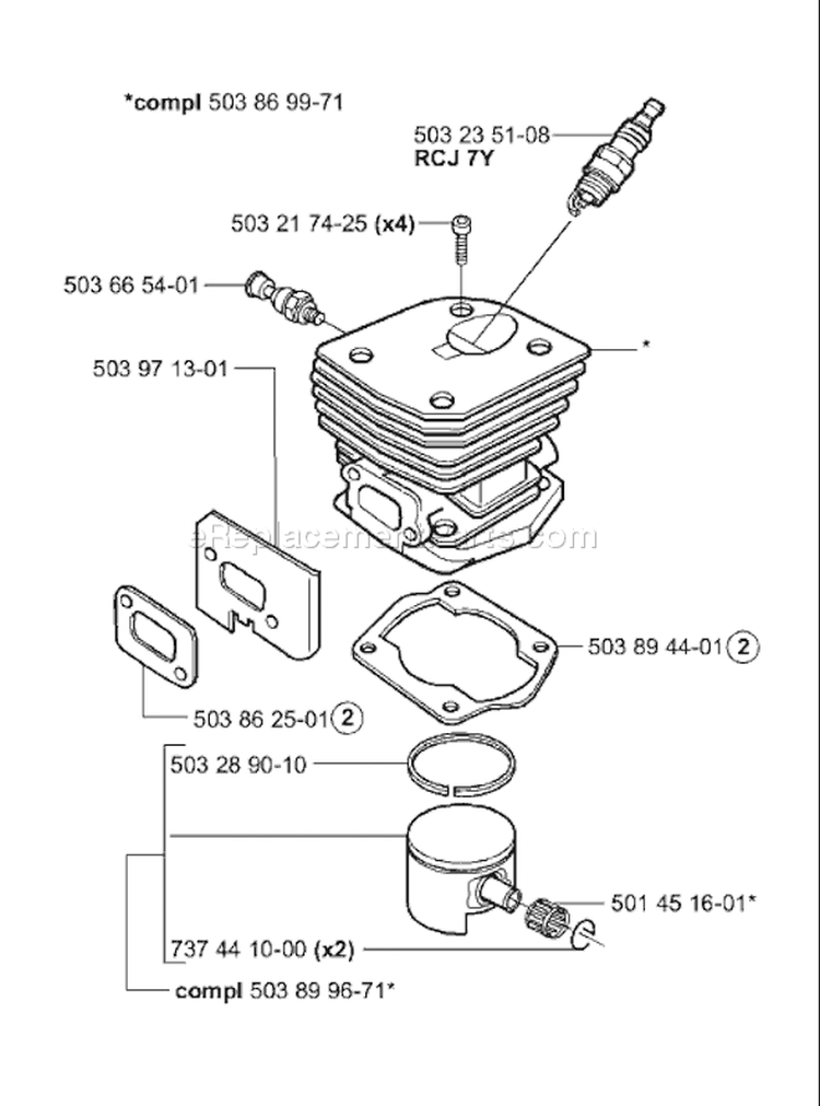 Page L Diagram and Parts List for 351 2001-06 Husqvarna Chainsaw