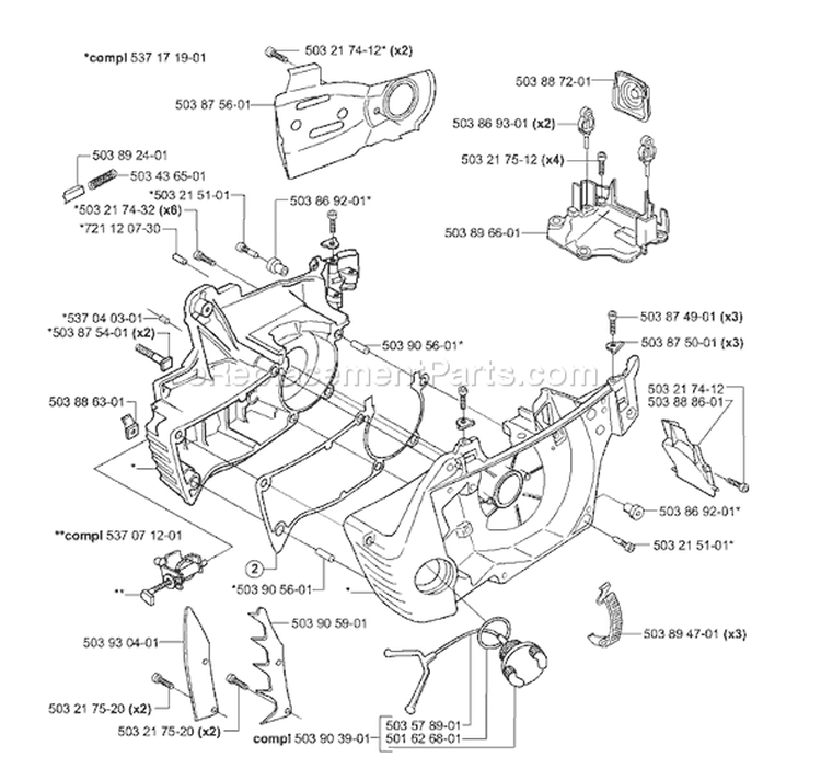 Page E Diagram and Parts List for 351 2001-06 Husqvarna Chainsaw
