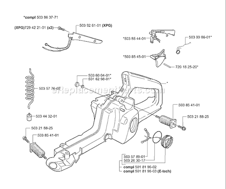 Page H Diagram and Parts List for 351 2001-06 Husqvarna Chainsaw
