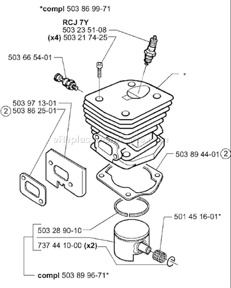Page J Diagram and Parts List for 351EPA 351 EPA 1999-09 Husqvarna Chainsaw