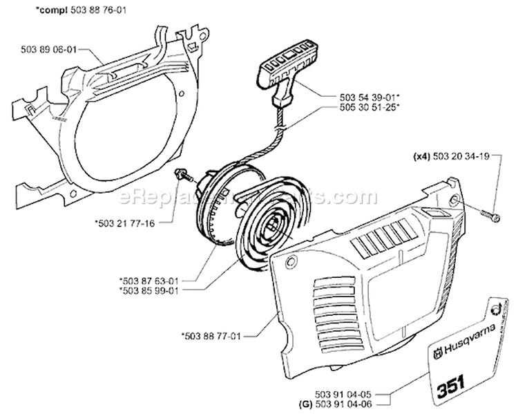 Page K Diagram and Parts List for 351EPA 351 EPA 1999-09 Husqvarna Chainsaw