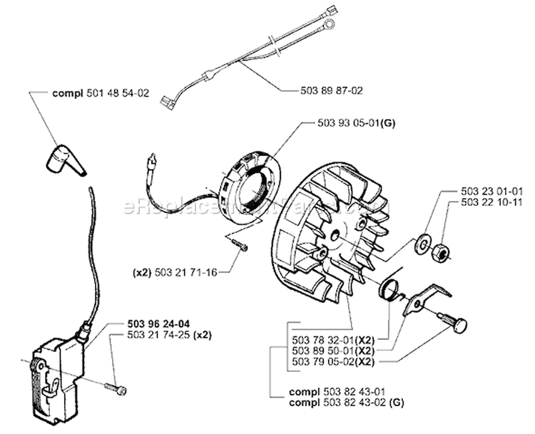 Page H Diagram and Parts List for 351EPA 351 EPA 1999-09 Husqvarna Chainsaw