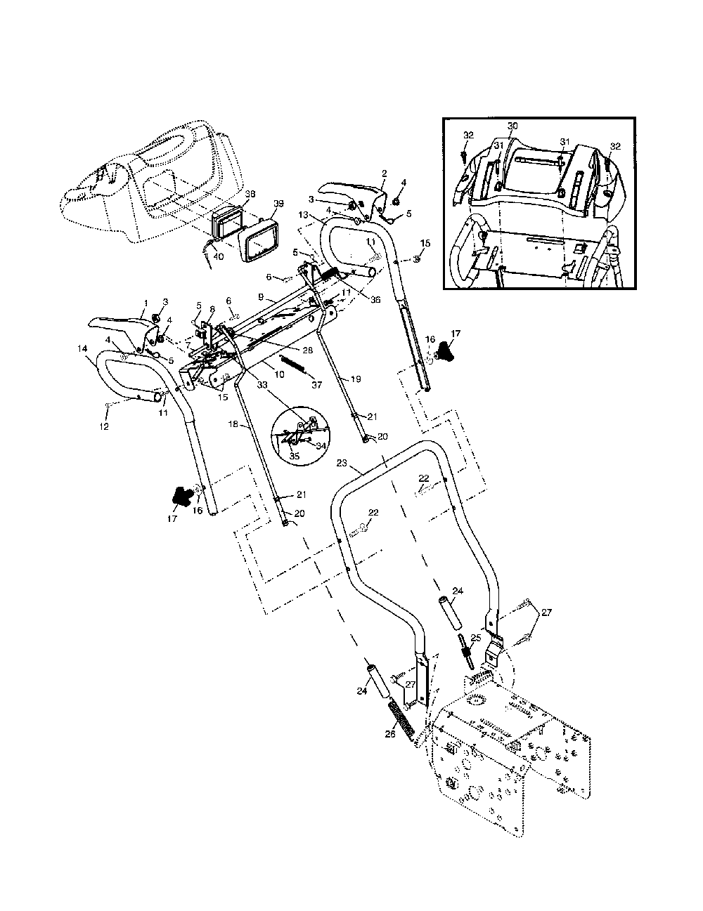 Handles Diagram and Parts List for HL1027STEA  Husqvarna Snow Blower