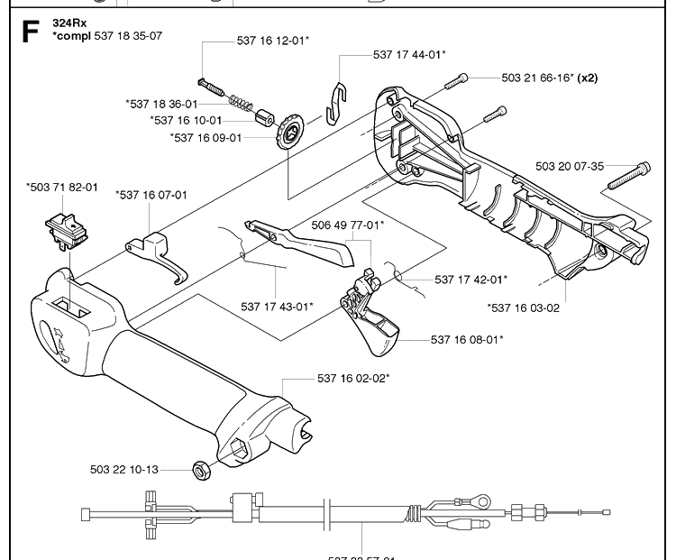 Handle And Controls Diagram and Parts List for 324RX  Husqvarna Brush Cutter