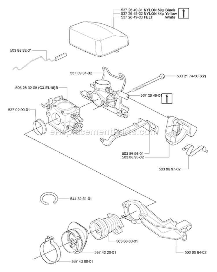 Page A Diagram and Parts List for 346XP 346 XP 2007-02 Husqvarna Chainsaw