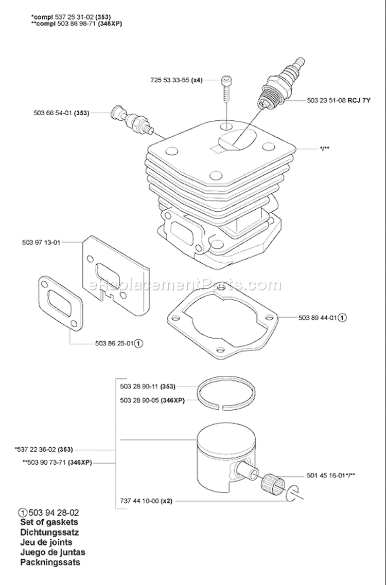 Page J Diagram and Parts List for 346XP 346 XP 2007-02 Husqvarna Chainsaw