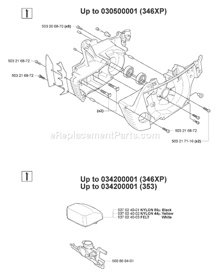 Page K Diagram and Parts List for 346XP 346 XP 2007-02 Husqvarna Chainsaw