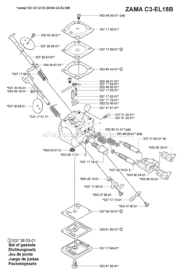 Page B Diagram and Parts List for 346XP 346 XP 2007-02 Husqvarna Chainsaw