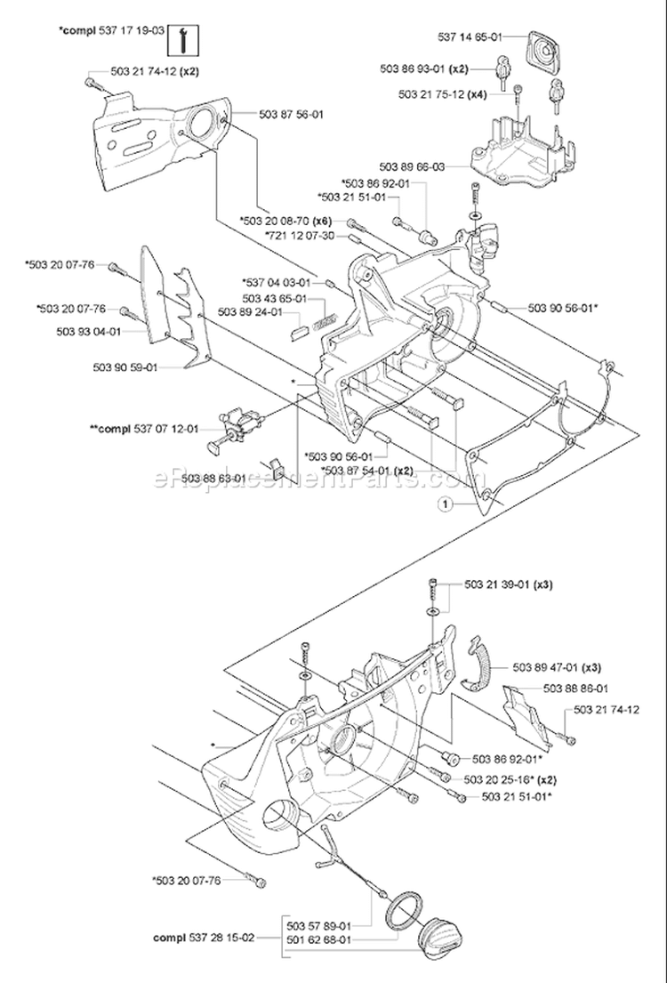 Page E Diagram and Parts List for 346XP 346 XP 2007-02 Husqvarna Chainsaw