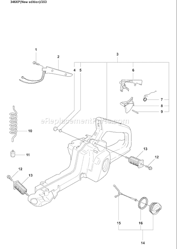 Page J Diagram and Parts List for 353 2007-08 Husqvarna Chainsaw