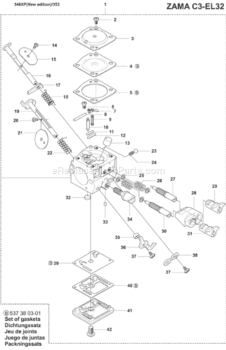 Page C Diagram and Parts List for 353 2007-08 Husqvarna Chainsaw