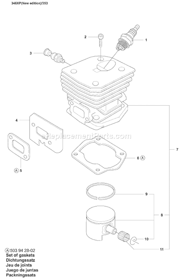Page H Diagram and Parts List for 353 2007-08 Husqvarna Chainsaw
