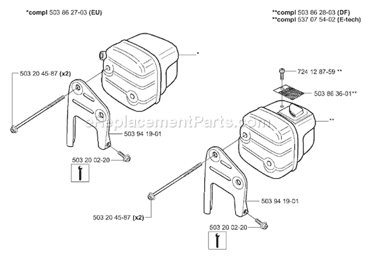 Page J Diagram and Parts List for 353 2004-03 Husqvarna Chainsaw