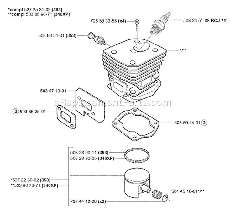 Page K Diagram and Parts List for 353 2004-03 Husqvarna Chainsaw