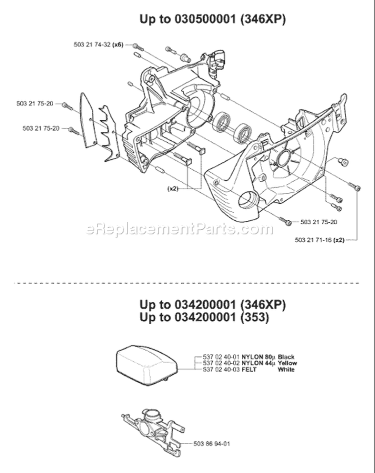 Page L Diagram and Parts List for 353 2004-03 Husqvarna Chainsaw