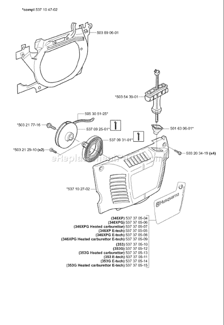 Page M Diagram and Parts List for 353 2004-03 Husqvarna Chainsaw