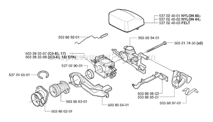 Page A Diagram and Parts List for 353 EPA I 2002-09 Husqvarna Chainsaw